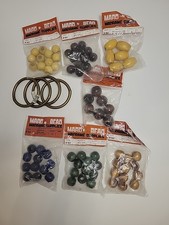 Vintage Lot Macrame Beads 10mm Hole Blue, Brn, Yellow  Green Over 70 Pieces