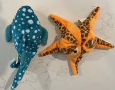 TY Beanies Wish Starfish 7” 2002 & Poseidon Whale Shark 7” 2000 Excellent Cond.