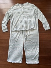 Loft Henley Pj Set Size XXL Green Striped Pointelle Fabric