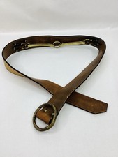 Vintage Leather Belt w/ Brass Horse Bit  Hammered Buckle Equestrian Western