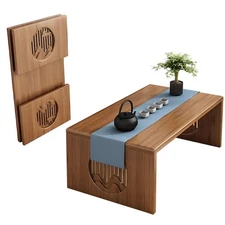 Folding Floor Coffee Table, Japanes Bamboo Foldable Tables, Portable Living R...