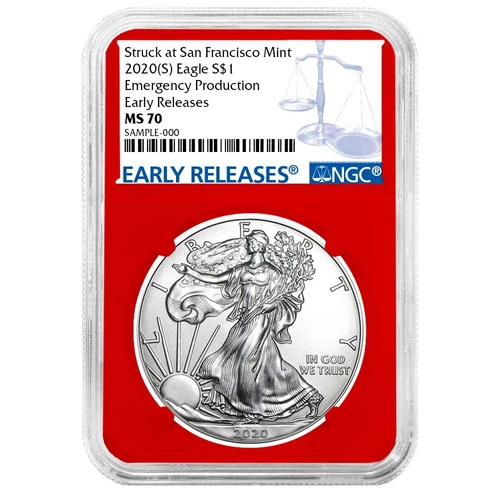 2020 (S) $1 American Silver Eagle NGC MS70 Emergency Production ER Blue Label...