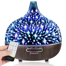 Essential Oil Diffuser 550ml Cool Mist Humidifier 3D Glass Ultrasonic Aromath...
