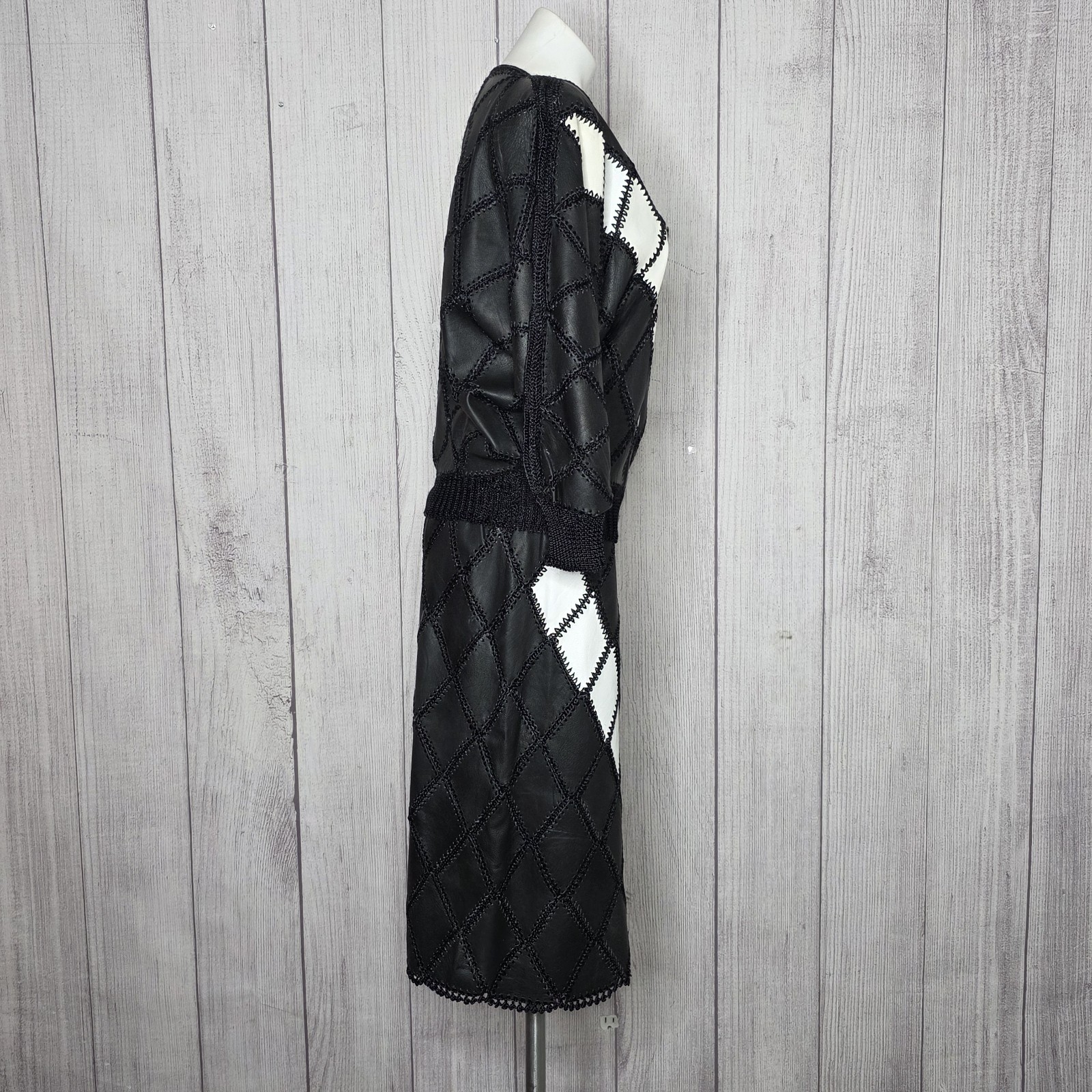 Vintage Leather Argyle Patchwork Batwing Top & Mi… - image 2