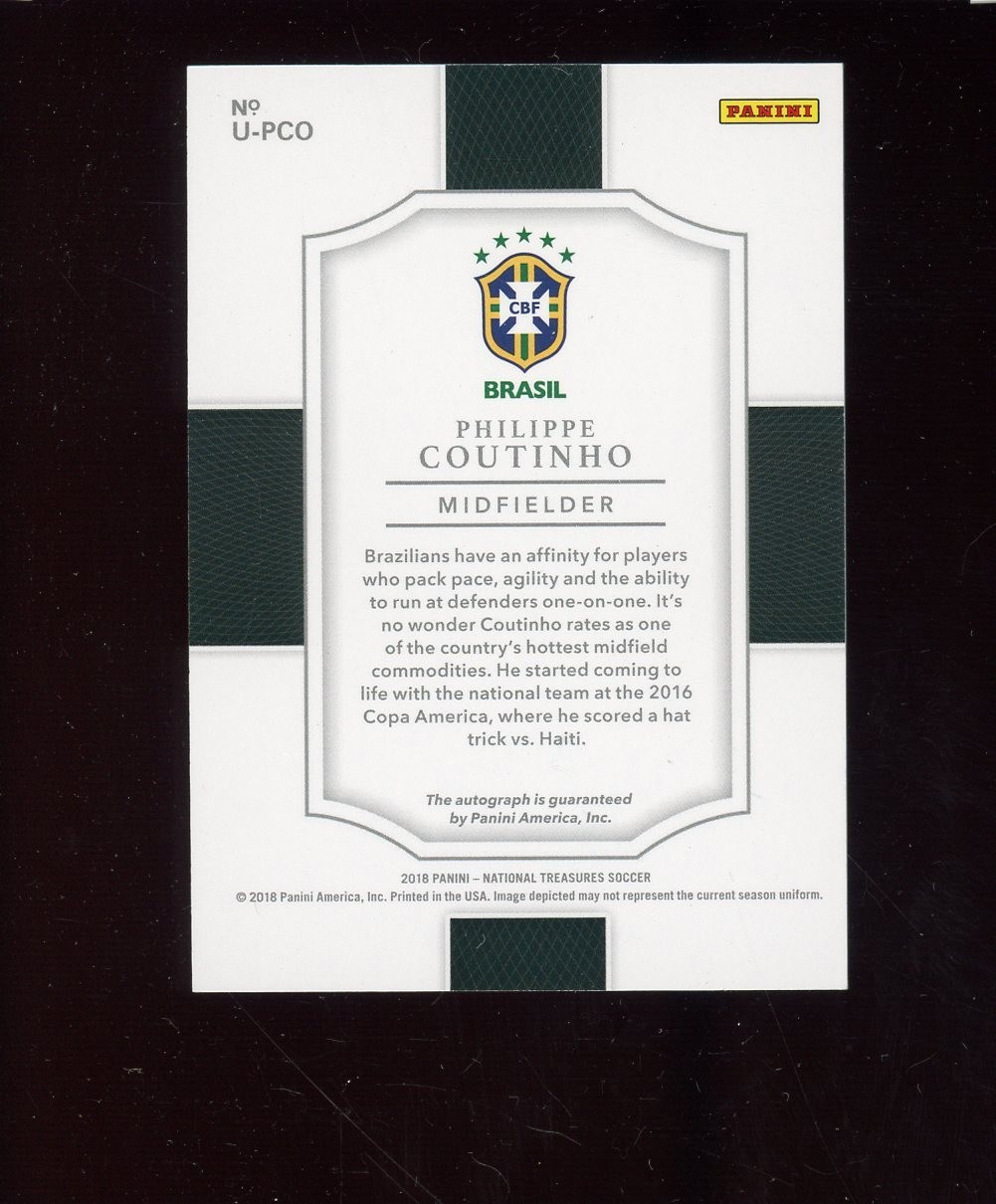 2018 National Treasures Soccer Phillipe Coutinho Unparalleled RC Rookie AUTO /50 view 2