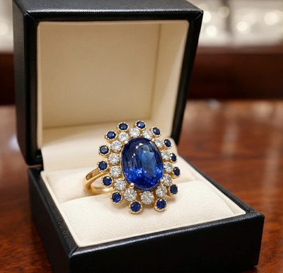 3.60 Ct Oval Cut Natural Sapphire & Diamond Wedding Ring 14K Yellow Gold