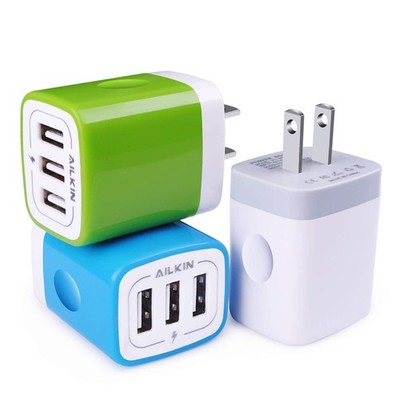 USB Plug-in Wall Charger, Charging Block, 3Pack Ailkin 3Pack, Multicolor-2