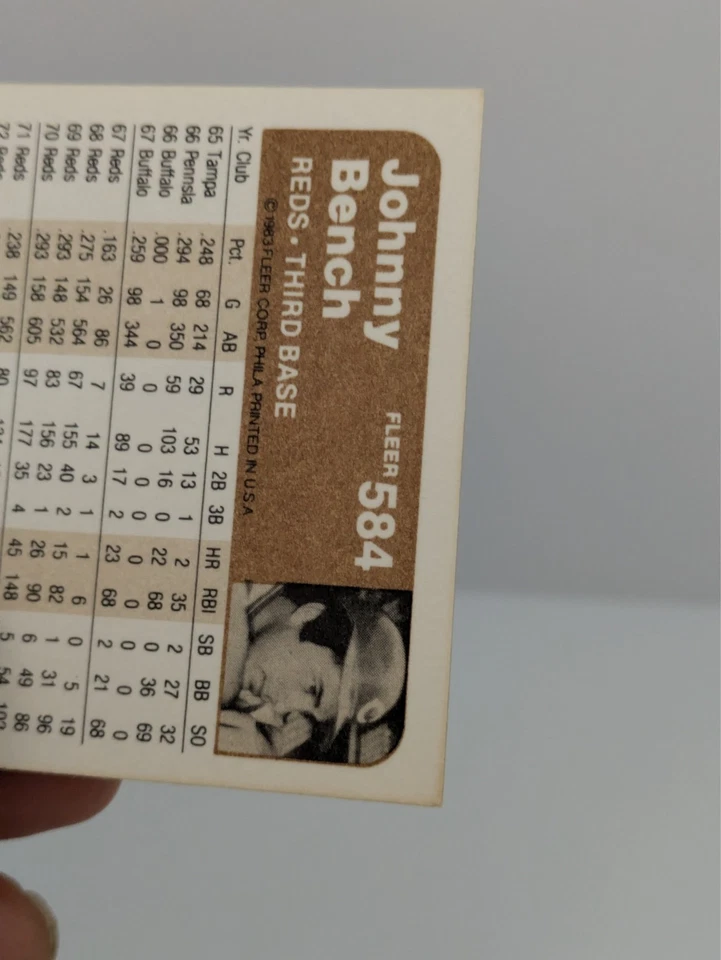 Fleer 1983 Baseball - Johnny Bench - #584 - Cincinnati Reds - Third Base - - Image 4 of 4