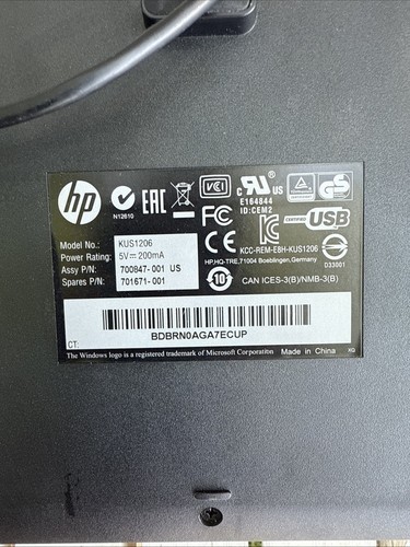 Genuine HP Wired USB Keyboard with Smart Card Reader KUS1206 700847-201 - Picture 4 of 4