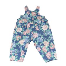 Vintage Girls 18 Mos Floral Ruffle Overalls Sparkle Brand USA 80s 90s Denim