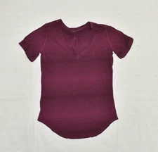 Lululemon Women Top T Shirt V Neck Red Striped Short Sleeve Size 6 Gym Workout