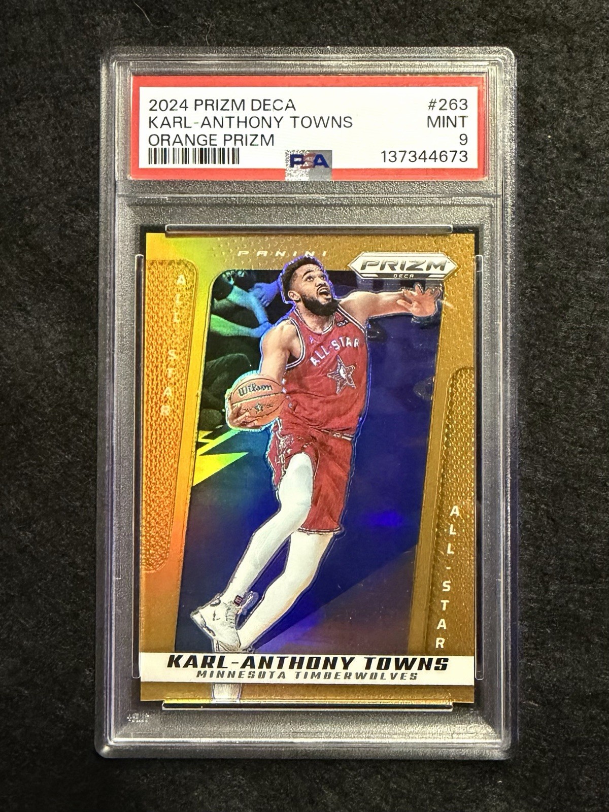 2024-25 Panini Prizm Deca - Karl-Anthony Towns #263 Orange Prizm /49 - PSA 9