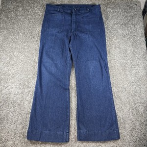 Vintage 70s Dungarees US Navy Issued Sailor Flared Jeans 36x30 Stained*
