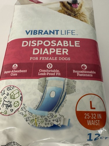 Vibrant Life Disposable Female Dog Wraps Diaper L 25-32" Waist 3 Packs Of 12 - Picture 5 of 7