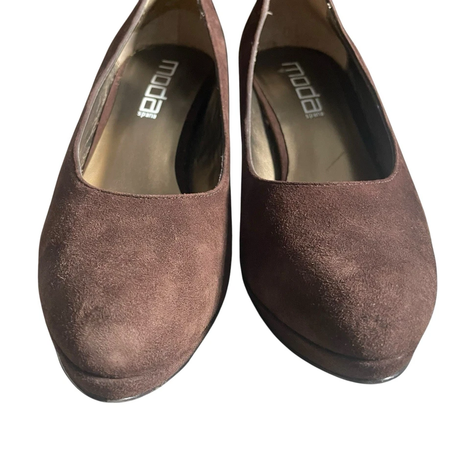 Moda Spana Gwen Brown Nubuck Suede Pumps Almond Toe Platform Heels Size 7 - Image 2 of 4