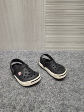 Crocs Toddler Clog Shoes 4/5 Black White Midsole Stripe Lightweight Logo Indoor