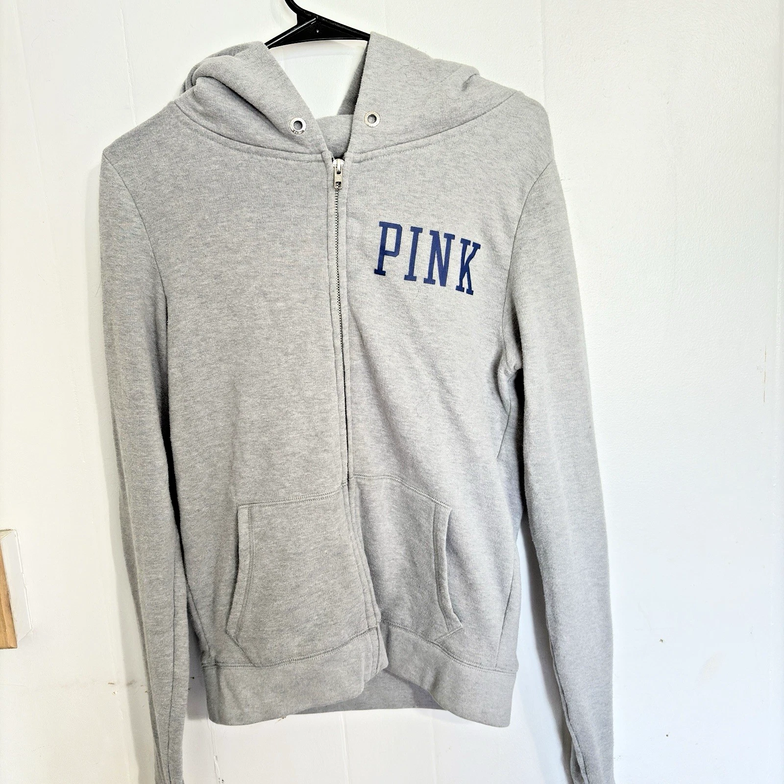 Victoria Secret PINK NFL New York Giants Medium Gray Zip Hoodie Sweatshirt EUC