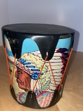 Vintage Child's Toy POW WOW DRUM Native American Graphics INDIAN CHIEF Tepee
