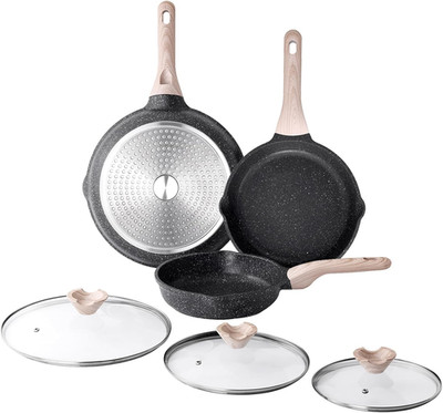 Kordisen 3-Teiliges Bratpfannen-Set Mit Deckel 20/24/28 Cm, Granit Beschichtung 