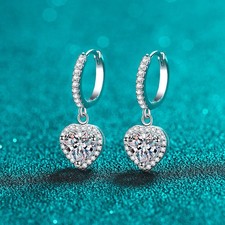 2Ct Heart Cut D/VVS1 Moissanite Huggie Hoop Earrings Women 925 Sterling Silver