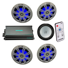 Kicker Marine Audio System – Altoparlanti RGB 4x 6.5′′, Amplificatore 6 Canali, 12′′ - (2) 51KM