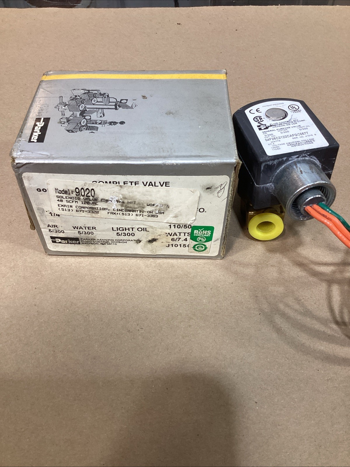 Exair 9020 / Parker Hannifin 04F25C2122CAFGFC0577 Solenoid Valve, 1/4" NPT, 120V