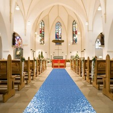Baby Blue Sequin Aisle Runner for Weddings 36 In x 15ft Floor Runway Rug