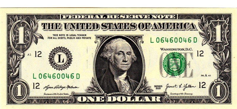 $1 2021 Fancy Serial  Uncirulated CU L06460046D