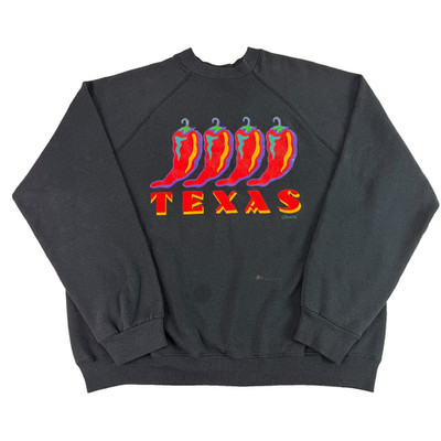 Vintage 90s Texas Red Hot Chili Pepper Graphic Sweatshirt Made USA Black XL