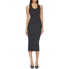 METALICUS Sleek Black Ribbed Tank Midi Dress Double Layered Australia O/S