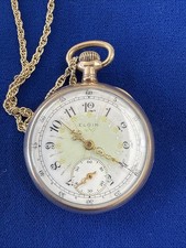1911 Elgin 15 Jewel Open Face Pocket Watch Gold Filled. Working
