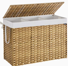 XLarge 200L Rattan Laundry Hamper with Lid & Removable Liner Foldable