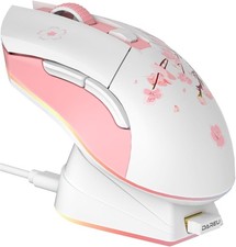 DAREU Sakura Pink Wireless Gaming Mouse with Charging Dock Rechargeable RGB,1...
