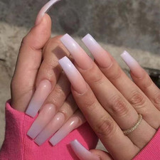 Long Press on Nails Square French Fake Nails Full Cover Nude Acrylic False Nails