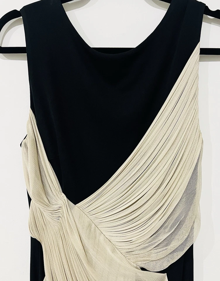 WILLOW Black Cocktail Dress 12AU/UK 8US Sleeveless Draped Beige Formal Designer - image 2 of 4