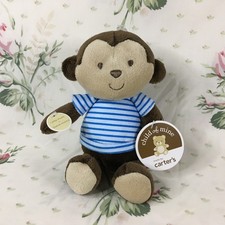 Carter's Child Of Mine Brown Monkey Rattle Plush Baby Lovey Blue Shirt NWT
