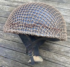 rare ww2 c1943 british airborne helmet with leather chin strap and netting