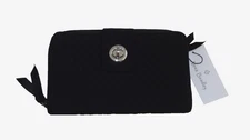 Vera Bradley RFID Turnlock Zip Organizer Wallet Classic Black Microfiber NWT