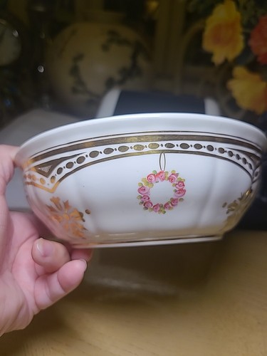 Antique 1890c Minton Gilt Rose Wreath Strainer Bowl - Picture 4 of 17