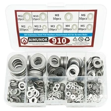 910pcs kit M2 M2.5 M3 M4 M5 6 M8 M10 M12 304 Stainless Steel Flat Washer Assortm