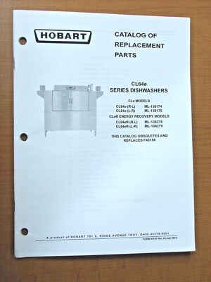 Hobart CL64e Series Dishwashers Catalog Of Replacement Parts