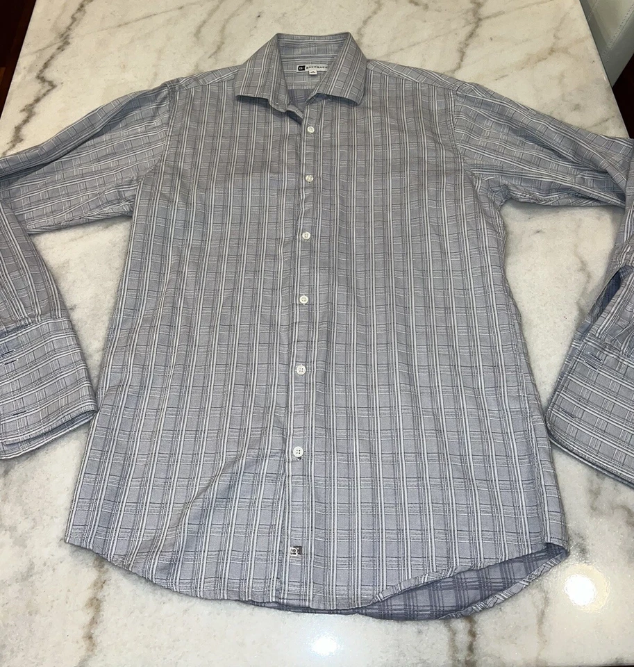 Bachrach Mens Large Shirt Button Down Blue Geometric Long Sleeve - Image 2 of 4