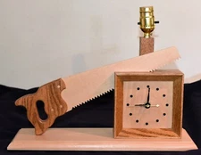 Hand Made Carpenter Lamp & Clock UNIQUE Saw Design Solid Wood NEW-Great Gift
