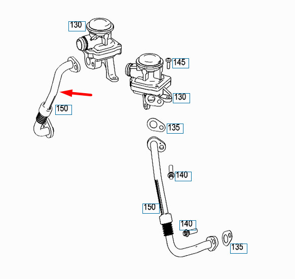 Tuyau EGR droit Mercedes-Benz Classe C W204 A1561411604 d'origine