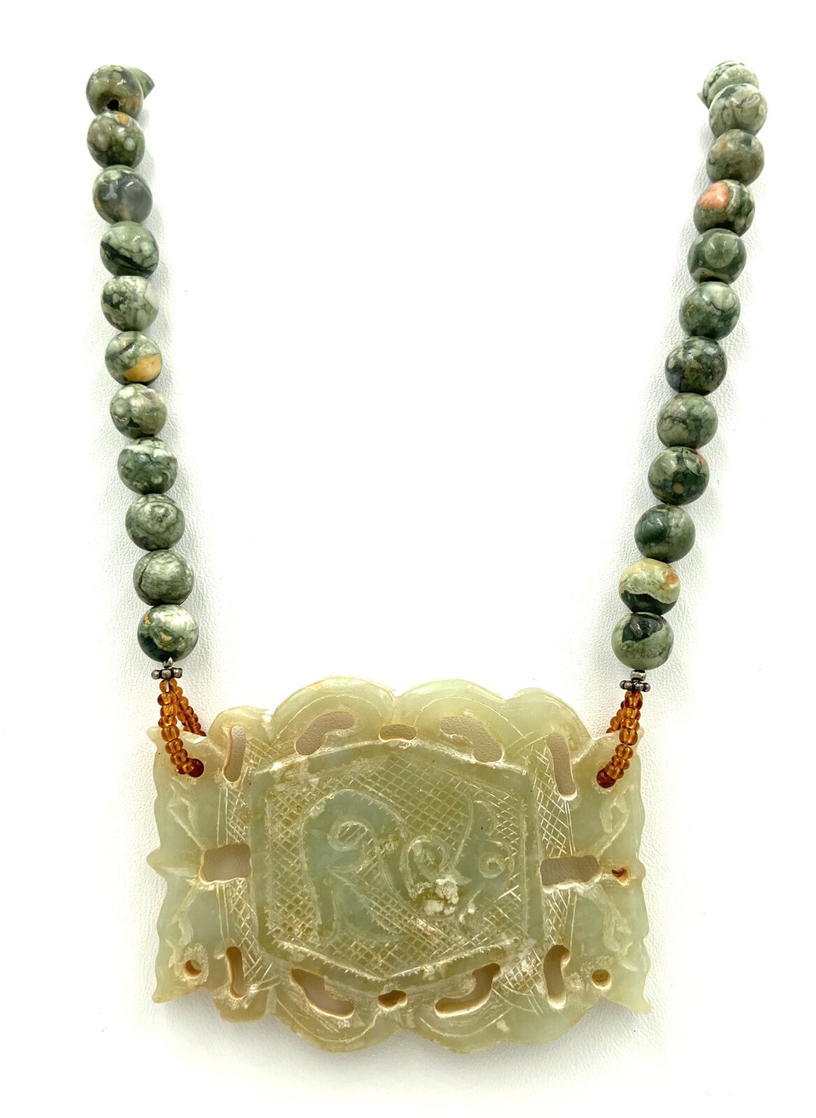 Unique Artisan Jade Pendant Statement Beaded Neck… - image 1
