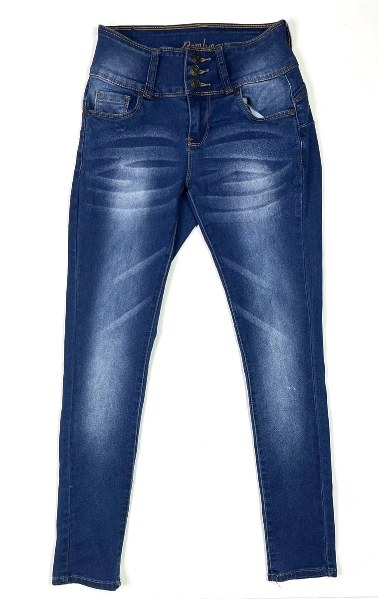 Bamboo Denim Jeans Womens Size 3 Blue High Rise Stretch Three Button Front