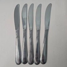 Rogers Dinner Knife Stainless Korea Flatware Lot of 5 Beaded Elegance