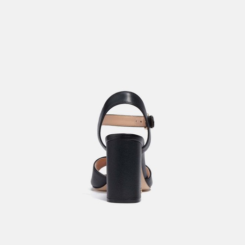 Coach Marla Sandal Women's Size 9.5 Black Leather Buckle Square Toe Block Heels - 第 5/5 張圖片