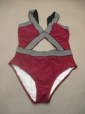 NWOT CHARMO Size L Womens Red Lined Wireless Cutout One-Piece Swimming Suit 9S