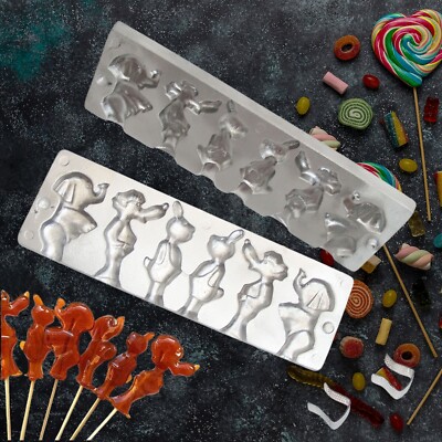 VINTAGE CAST ALUMINUM CANDY LOLLIPOP FORM 2 PIECE MOLD NU POGODI ELEPHANT, WOLF